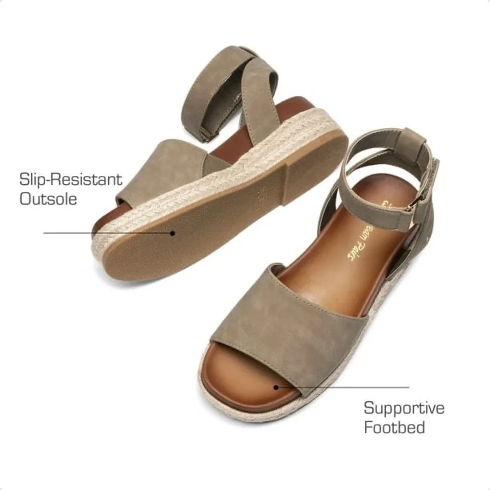 Dream Pairs Girls Taupe Flatform Wedge Espadrille Sandals KKUMWS2501 Size 2 NEW